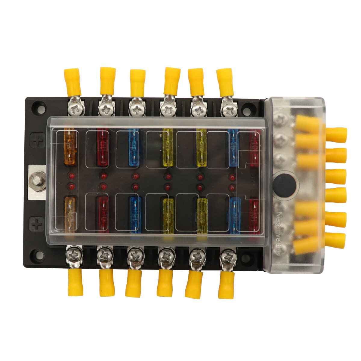 12-Way Fuse Box Set into 12-out with Indicator Light with Anode Exchange Line Row Rotatable Upper Cover