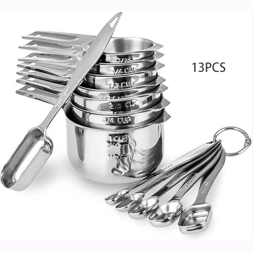 Cucharas medidoras de acero inoxidable juego de cucharas de Metal utensilios de repostería accesorios para hornear utensilios para casa cuchara medidora acero inoxidable cucharas de cocina cosas para el hogar y cocina: 13PCS