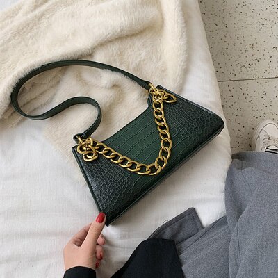 Casual alligator ketting handtassen dames krokodillenpatroon schoudertassen dames pu leren okselpakket dames handtas clutch: Groente