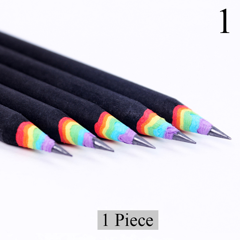 Lápices de madera arcoíris bonitos 2B, lápices cilíndricos Kawaii con degradado para estudiantes, material escolar lápiz de papelería para para niños 1 unidad: 1