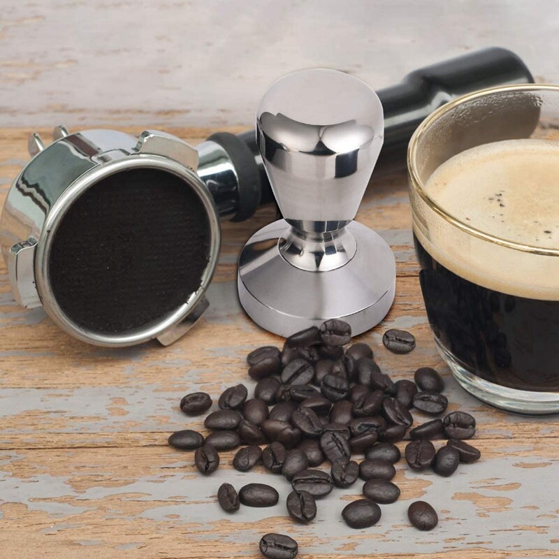 Koffie Tamper,Espresso Koffie Druk Roestvrij Staal Zilveren 51Mm Sabotage Coffeeshop Levert Met Siliconen Tamper Mat