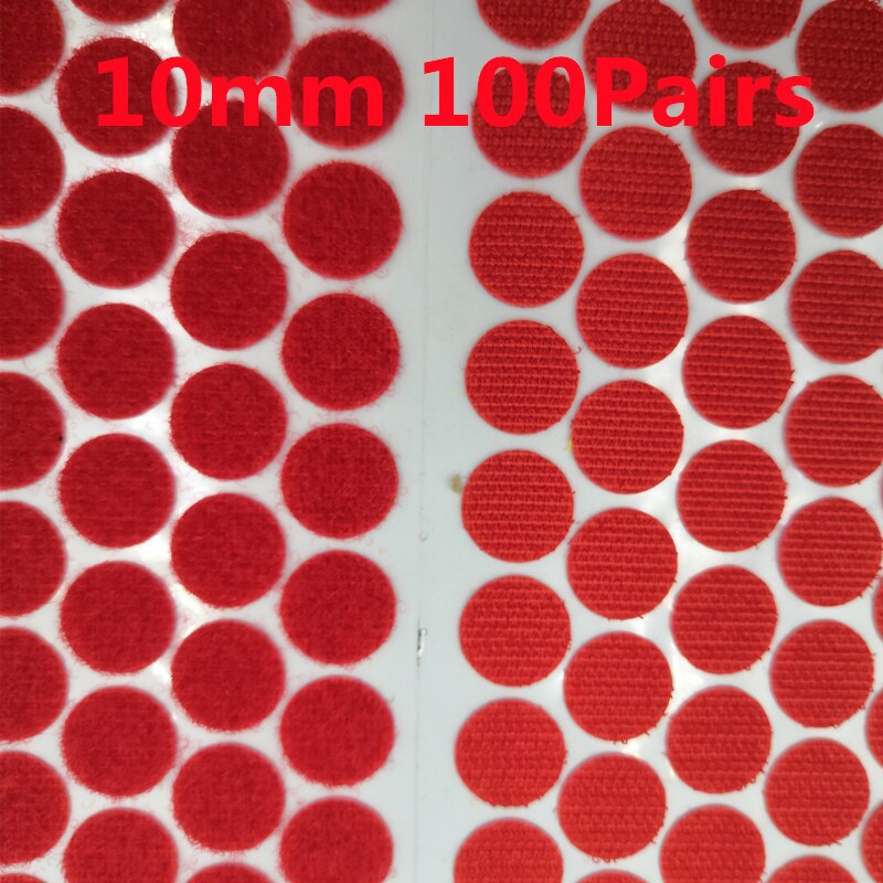 10/15mm Rond Points Autocollant Velcro Auto-Adhésif Fort Ruban D'attache En Nylon de Boucle De Crochet de Matériel De Couture Travaux Manuels Accessoire: Red 10mm 100Pairs