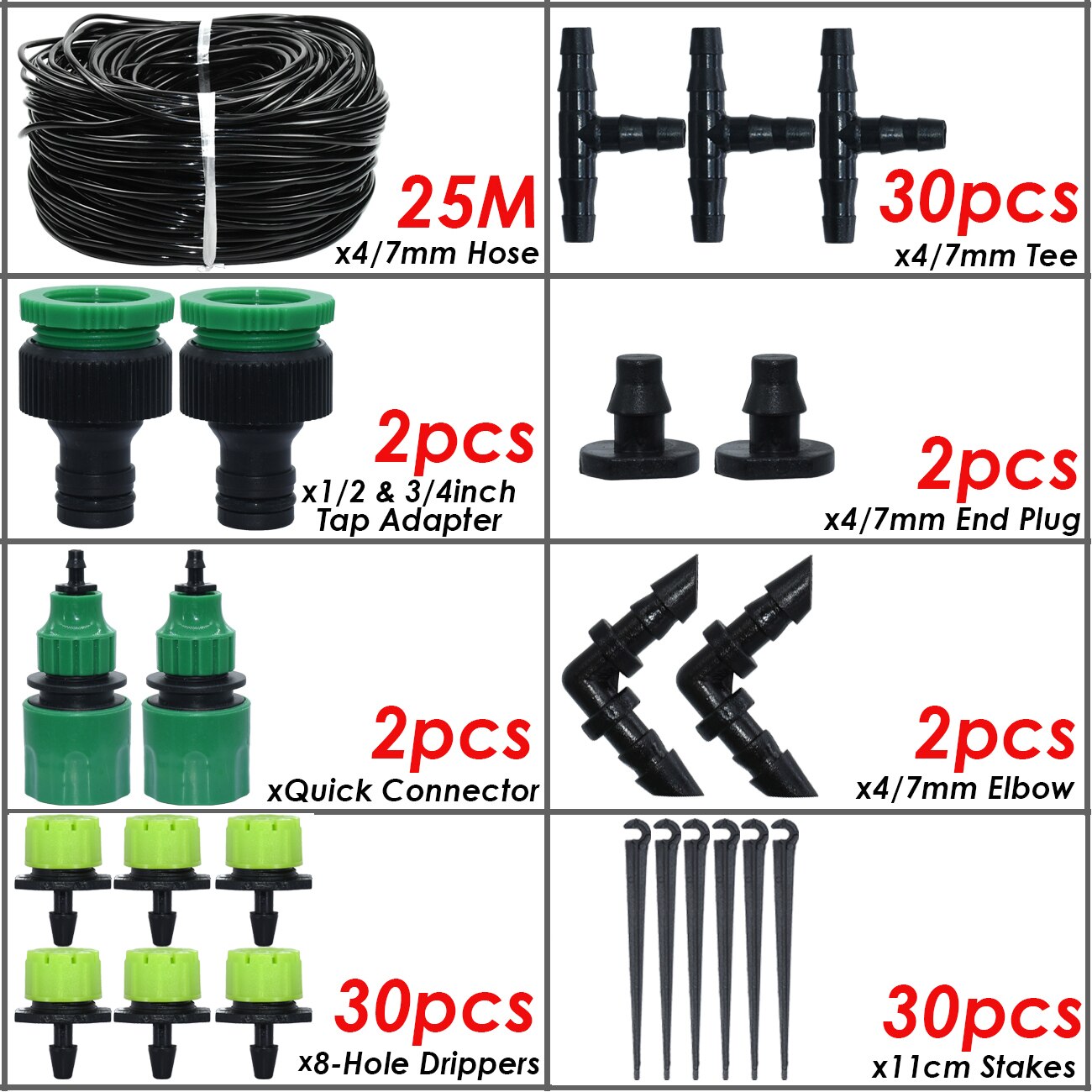 SPRYCLE 5-50M Automatic Garden Watering Adjustable Drip Irrigation System 1/4&#39;&#39; 4/7mm Hose Connectors for Pot Plants Greenhouse: SPL11-KIT16-25M-A