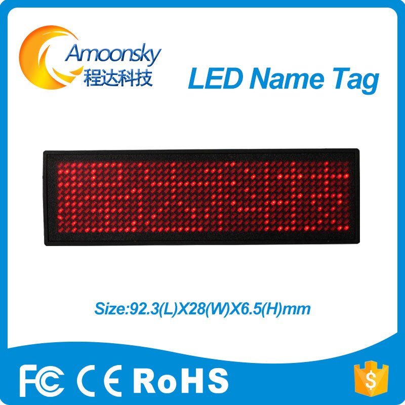 HD-NT44 11*44 dot red green blue programable led name tag: red