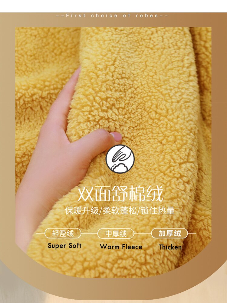 Bata larga y cálida de lana para hombre y mujer, albornoz grueso y suave, bata de baño cálida para invierno