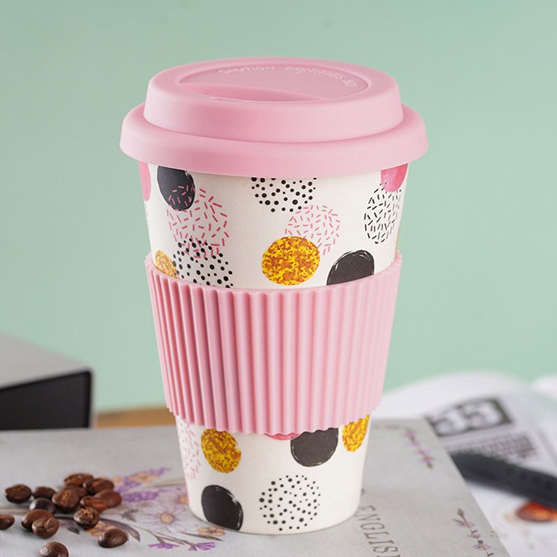 Reusable Bamboo Fibre coffee Cups Eco Friendly Multi-colors 400ml Portable Coffee Tea Mugs Travel Mug With Lid: 04