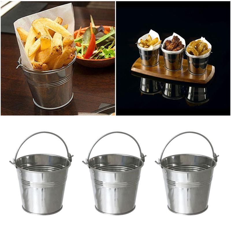Minicubo de Metal de hojalata, 12 Uds., cubos de hojalata para glaseado, patatas fritas, para cocina, restaurantes, suministros de 10,5x10,5 cm x 7,2, plateado A35