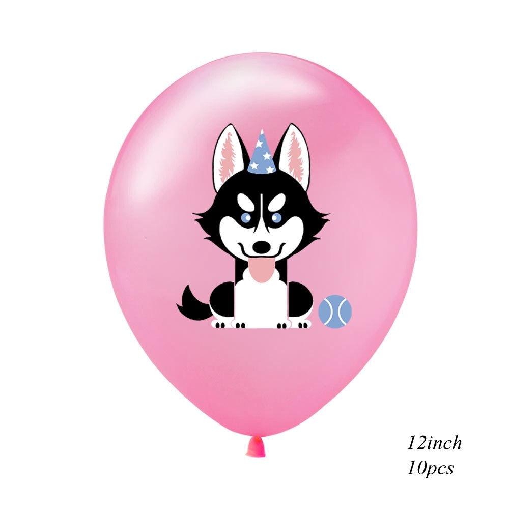 1 Set Dog Birthday Banner 12 Inch Dog Print Latex Balloons Cake Topper for Dog Theme Happy Birthday Party Decoration: 10pcs Pink type A