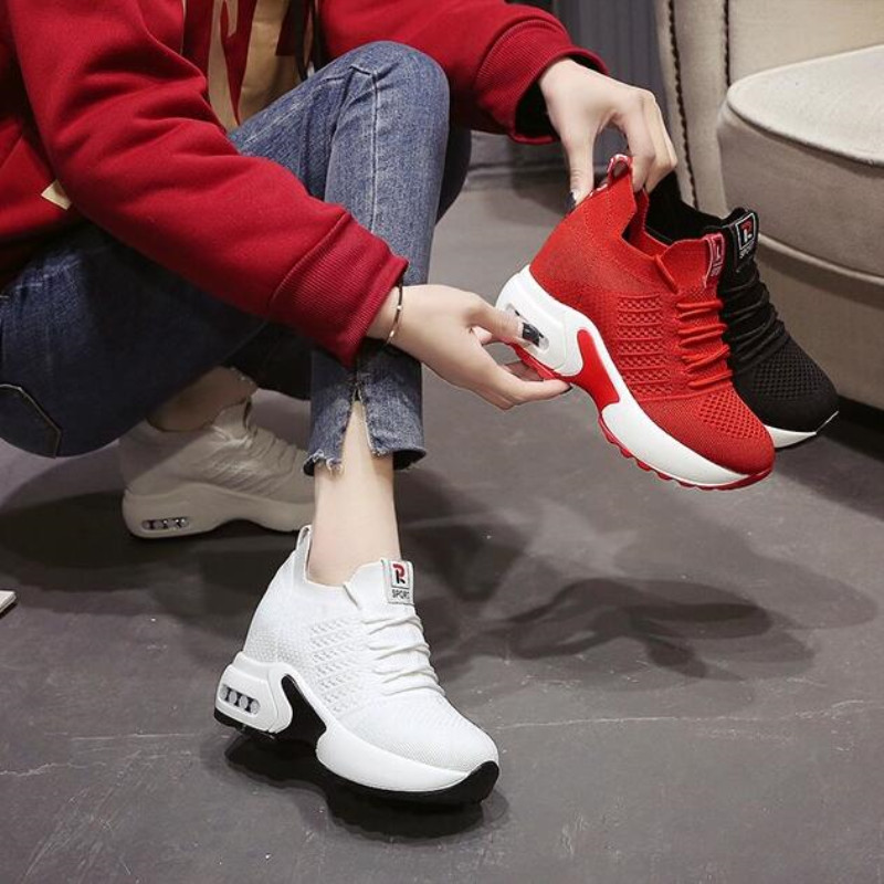 Women Summer Mesh Platform Sneakers Trainers White Shoes 9.5CM High Heels Wedges Outdoor Shoes Breathable Casual Shoes Woman