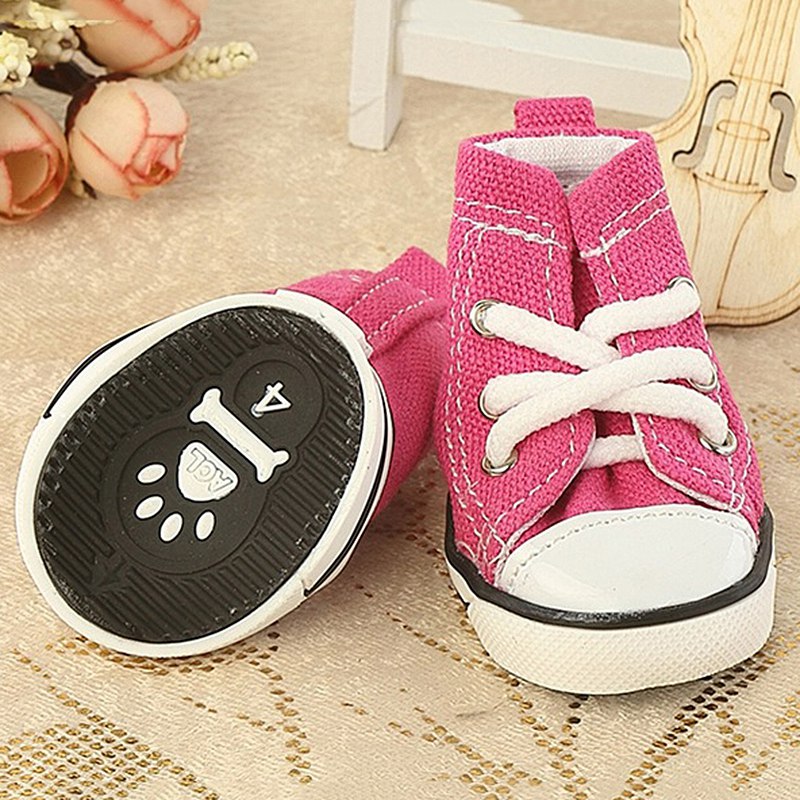 4PCS Denim Dog Shoes Breathable Pet Dogs Canvas Shoes Teddy Boot Skidproof Outdoor Casual Canvas Puppy Sneakers Pet Products