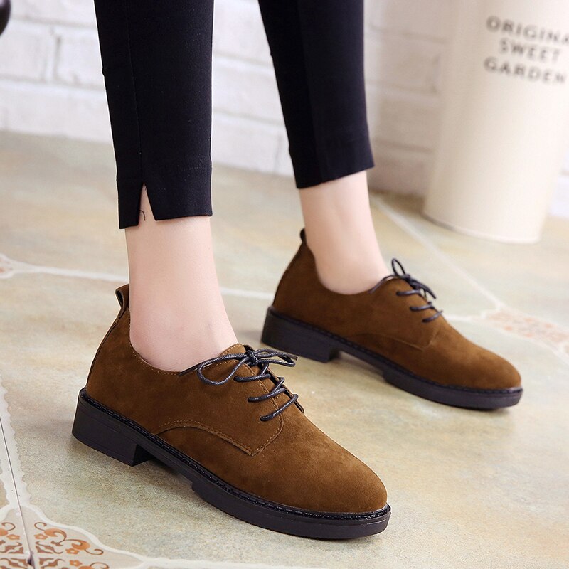 Kvinnor brogue skor snörning fritidsskor faux mocka oxford skor kvinna flats svarta platåskor creepers zapatos mujer  n7773