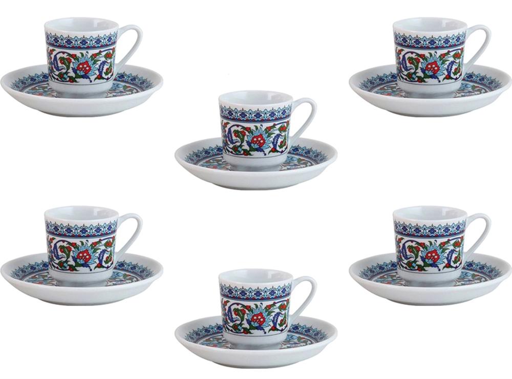 Gural Porselen Topkapi Palace Series Turkish Coffee Glass Cup and Cup Coaster 12 pcs