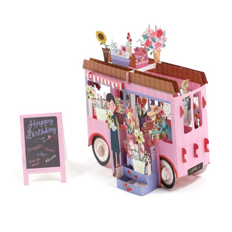 Handmade Three-dimensional Flower Cart Greeting Card 3D Paper Sculpture Card Birthday Card Pop-up