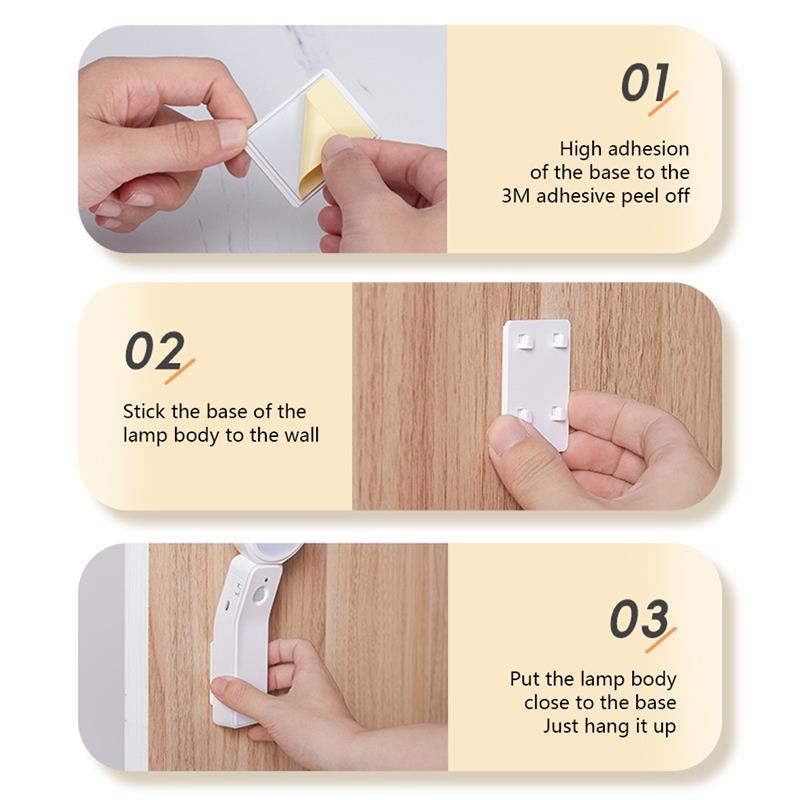 Plastic Night Light Handy USB Charging Punch-Free Self-Adhesive Rotatable Lamp Indoor Kitchen Staircase Toilet Lighting Tool
