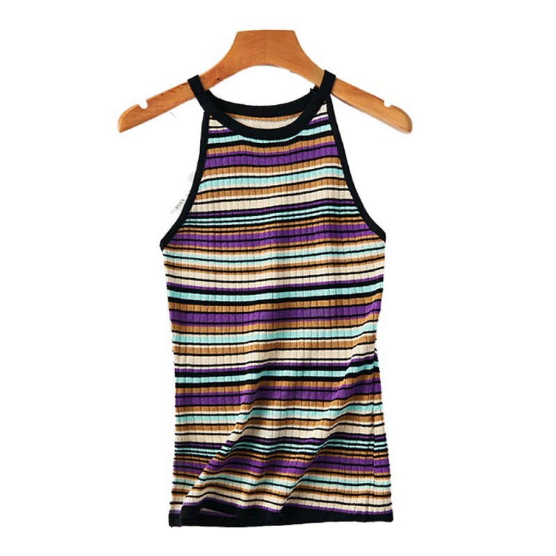 Sommer strikket stribet sweater kvinder tank tops kvinder afslappet ærmeløs grime top kvindelig kontor dame