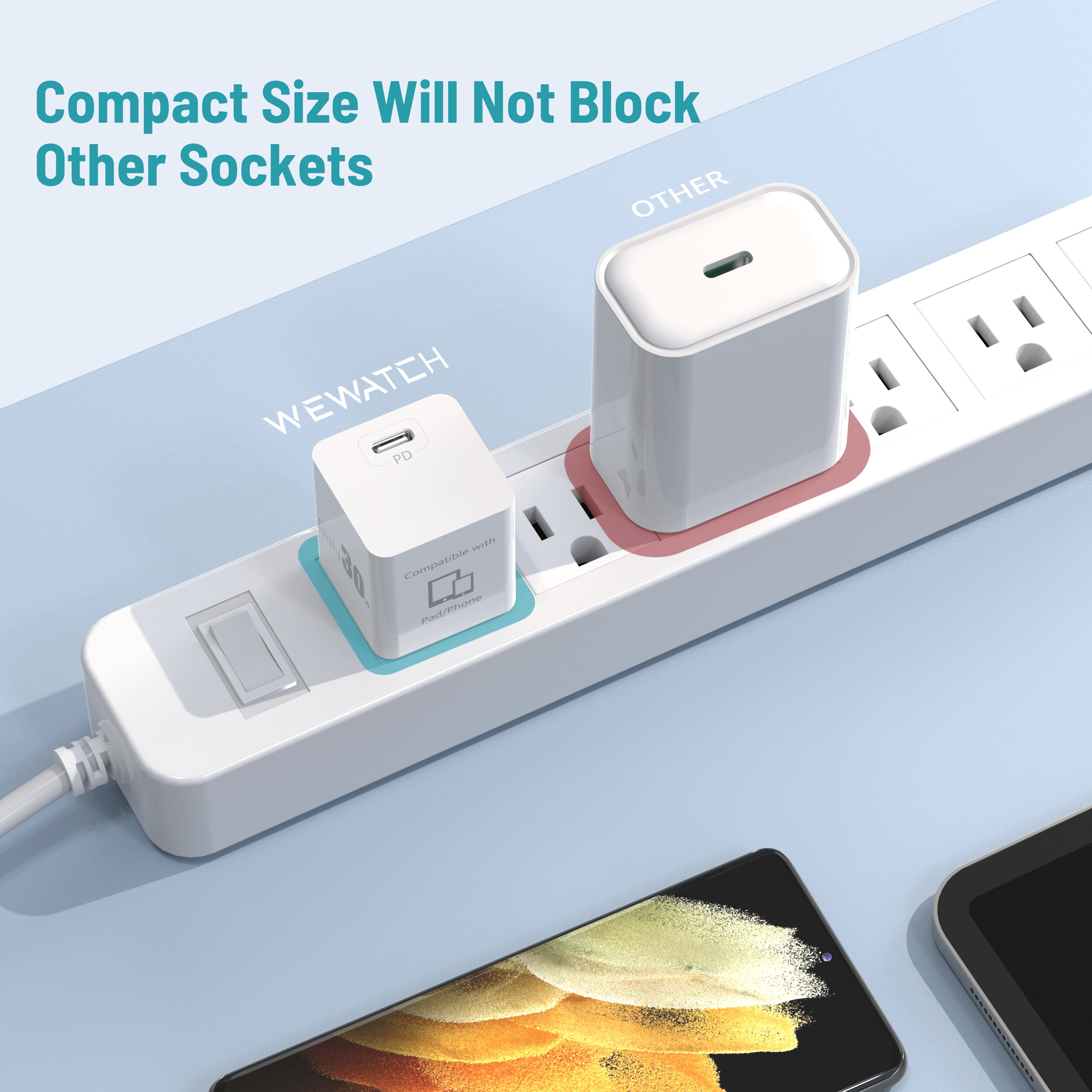 Wewatch wwc 30gn-02 30w gan schnellladegerät, mini-wandladegerät, usb-c  pd 3.0- fach usb-c netzteil, tragbares reiseladegerät für iphone