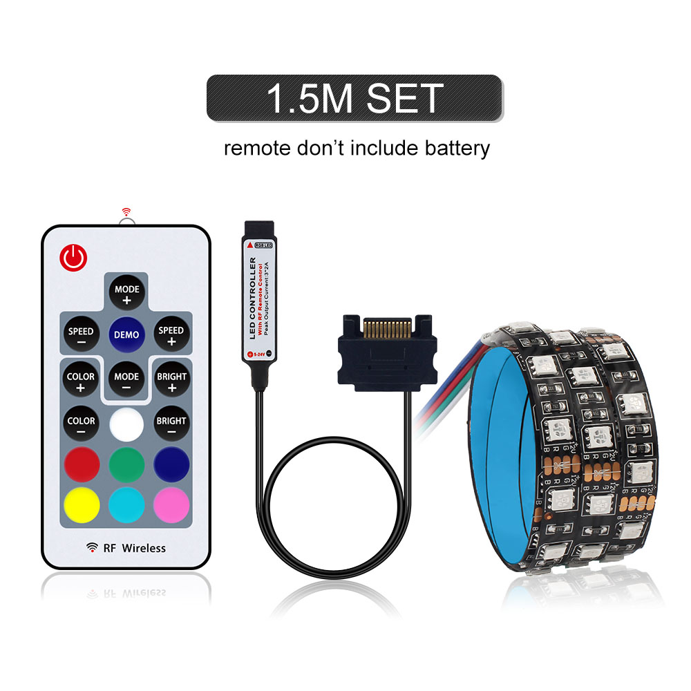 Sata interface rgb led strip light 60 leds/m diode tape fuld kit med rf trådløs controller til pc computerkuffert 0.5m 1m 1.5m 2m: 1.5m sæt