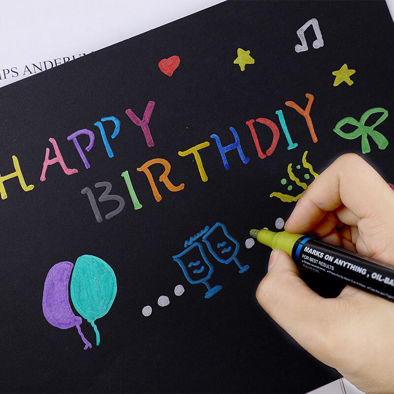 1 pcsPen Mark Pen Photo Album Scrapbook DIY 5 Colors Writing Dry Metal Pen Paint Pen Ceramic Glass Black Card 13.8CM