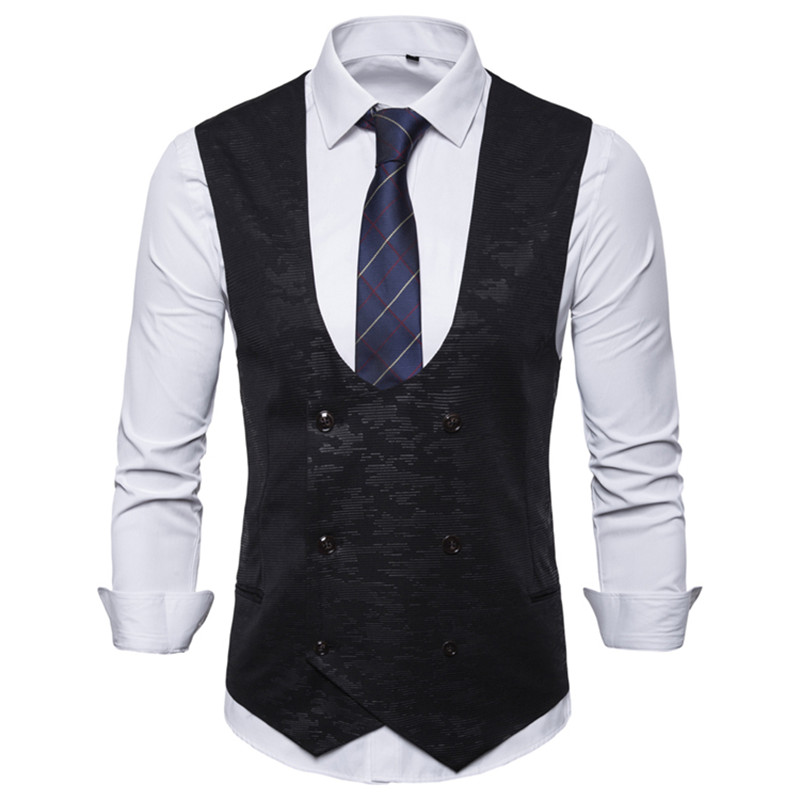Liivi miesten slim fit liivit ja liivit rento kaksirivinen liivi miesten liivi miesten slim fit miesten puku liivi mies: Musta / Xxxl