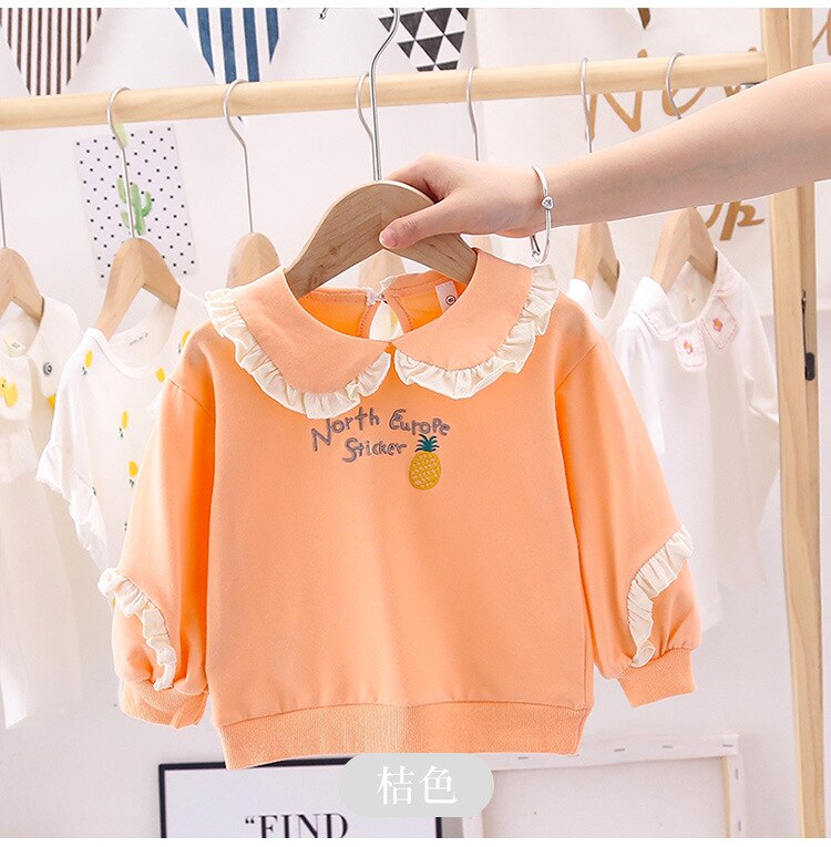 Baby Meisjes Zoete Kant Trui Herfst Mode Kinderen Cartoon Schat Prinses Lange Mouwen T-shirt Kids: Oranje / 3T