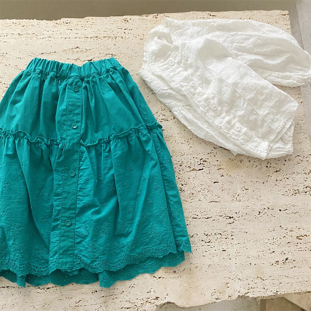 Ropa coreana para niños, novedad de primavera 2022, falda larga de encaje verde para niñas, falda de princesa coreana