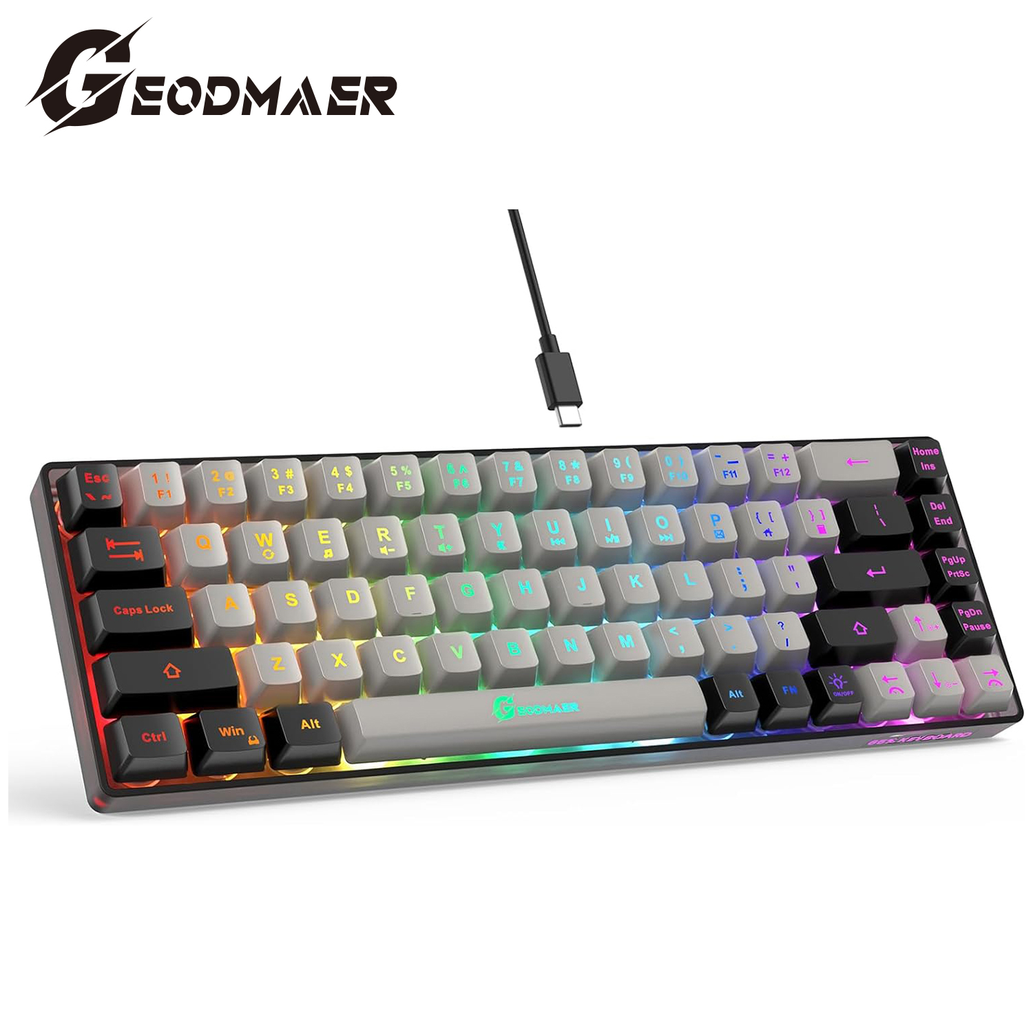 65% klawiatura do gier, przewodowa podświetlana Mini klawiatura, Ultra-kompaktowa klawiatura 68 klawiszy przewodowa do gier membranowych do laptopa Mac Gamer