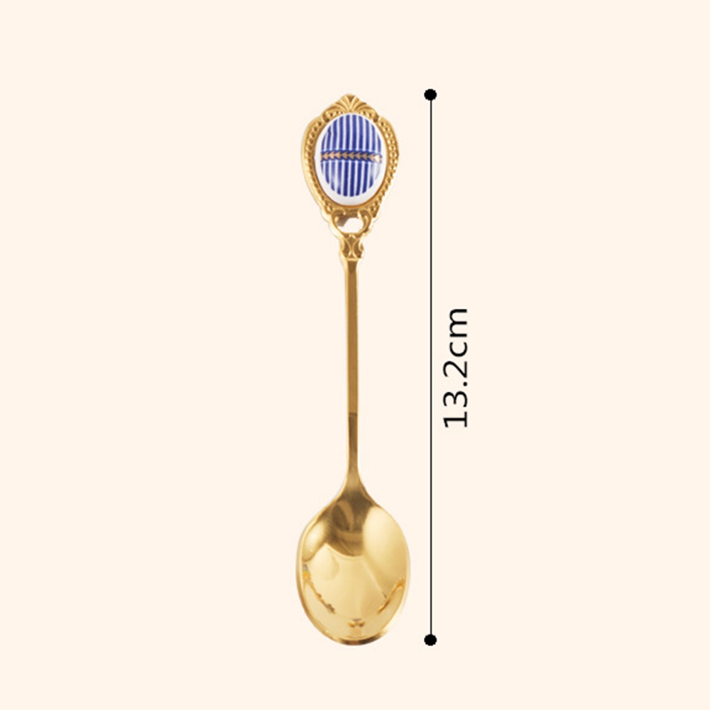 Stainless Steel Spoons Ceramic Handle Tea Coffee Scoop Vintage Gold Plating Dessert Spoon High Grade Cake Scoop Tool