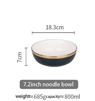 Plate Gold Inlay Round Dinner Plate Dish Tray Food Gold Edges Plate tableware Dinner dish: 7.2inch noodle bowl