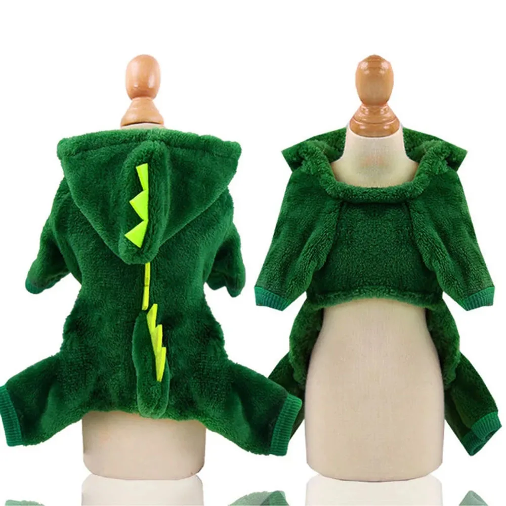 Ropa de Halloween para perros y gatos, disfraz divertido de dinosaurio para perros pequeños, abrigo cálido de invierno para gatos, sudaderas con capucha de lana: XL