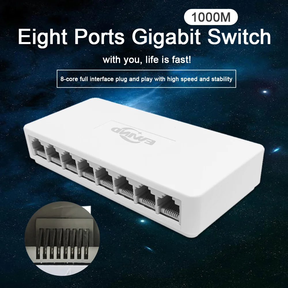 Switch ethernet 10/100/1000mbps, 5/8 portas, adaptador de switch de rede gigabit de desktop, porta rj45 rápida, switch ethernet automático mdi/mdix