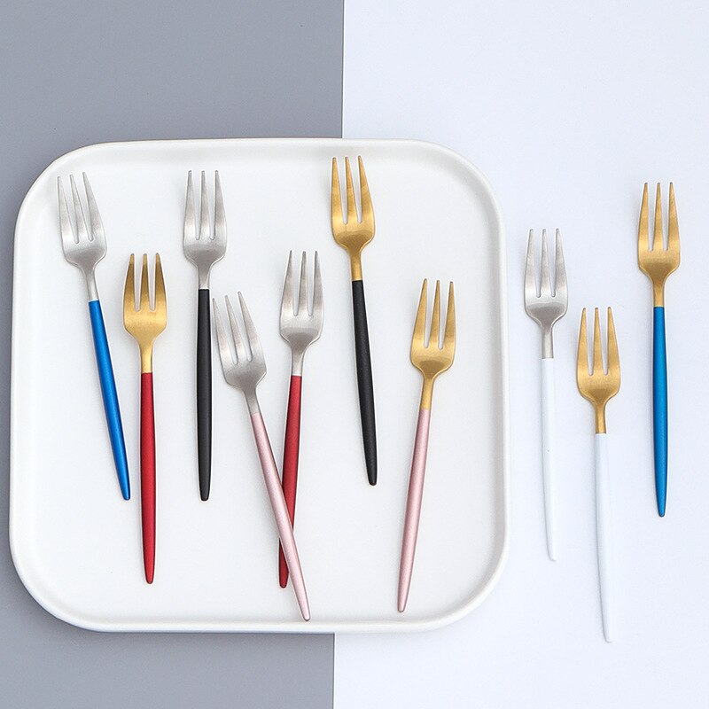 6pc/- pack 304 roestvrijstalen tafelvorken kleurrijke fruitvork gouden servies verjaardagsfeest taart schattige voedselkeuzes westerse diner