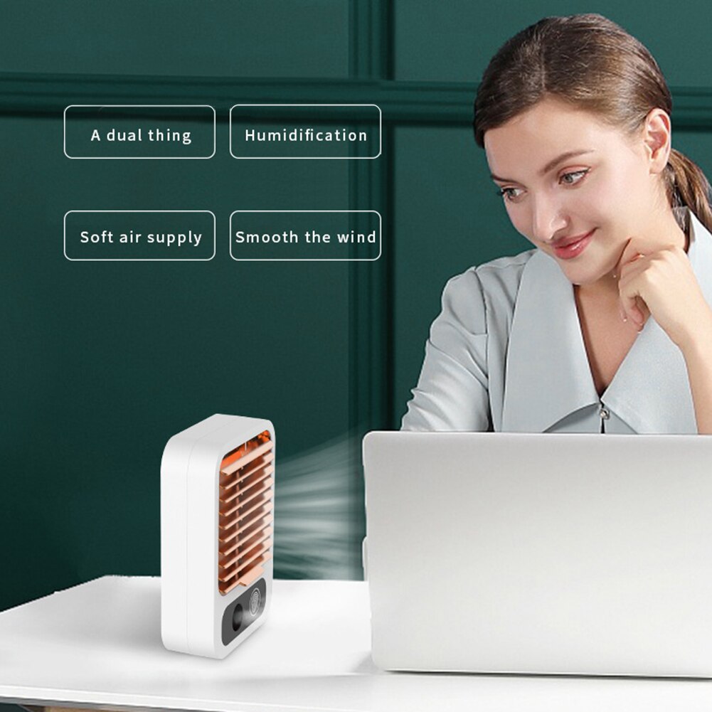 Portable 2 in 1 3 Gears Handheld Leafless Air Humidifier Fan USB Quiet Summer Electric Personal Desktop Fan for Office Bedroom