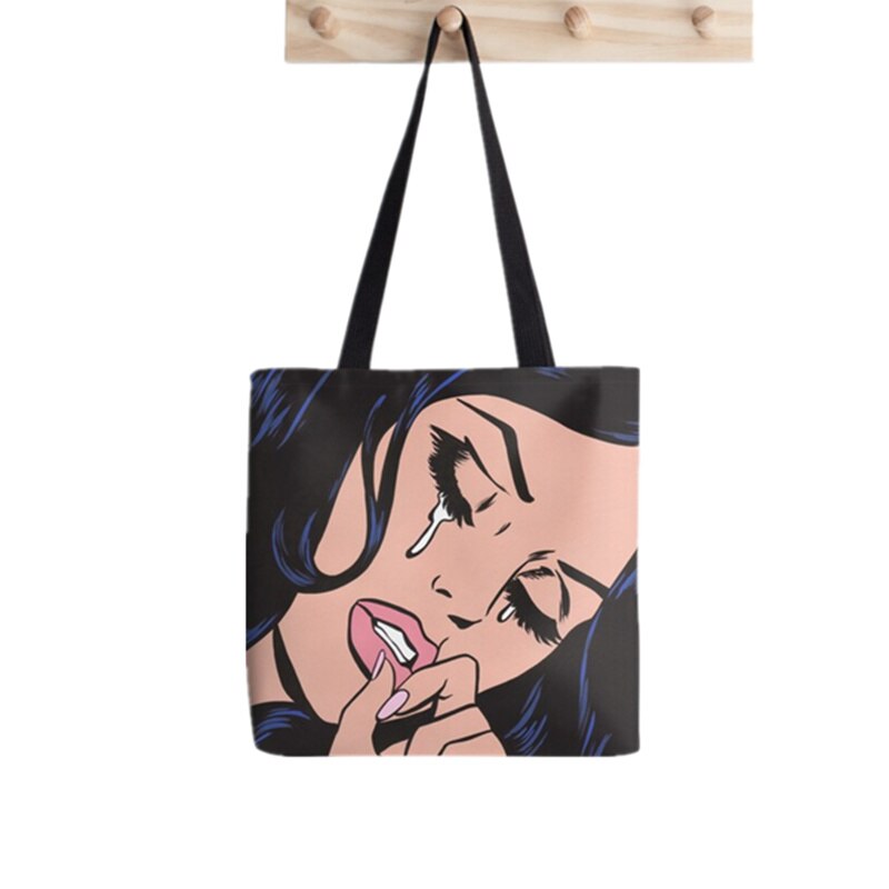 Shopper Kon Je Pop Gedrukt Tote Vrouwen Grappige Harajuku Shopper Handtas Meisje Schouder Boodschappentas Dame Canvas Tas: F808