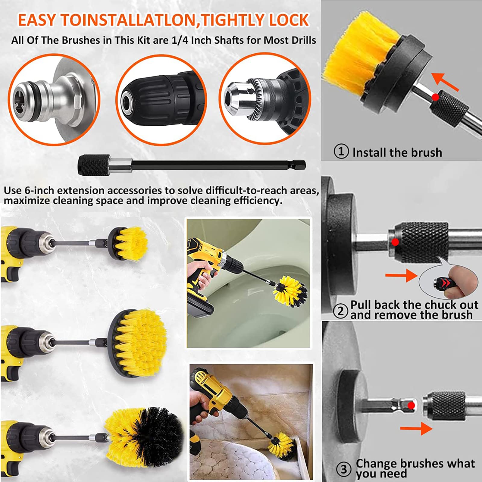 7 Stuks Boor Elektrische Borstel Power Scrubber Reinigingsborstelbevestiging Set Voor Alle Doeleinden Voor Vloer, Bad, Douche, Tegel, Badkamer, Keuken