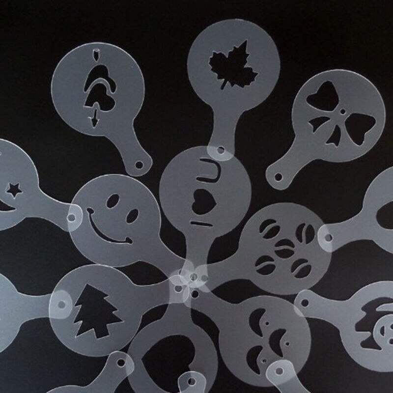 16 st/set kaffe latte cappuccino barista konst stenciler / tårta duster mallar kaffeverktyg tillbehör