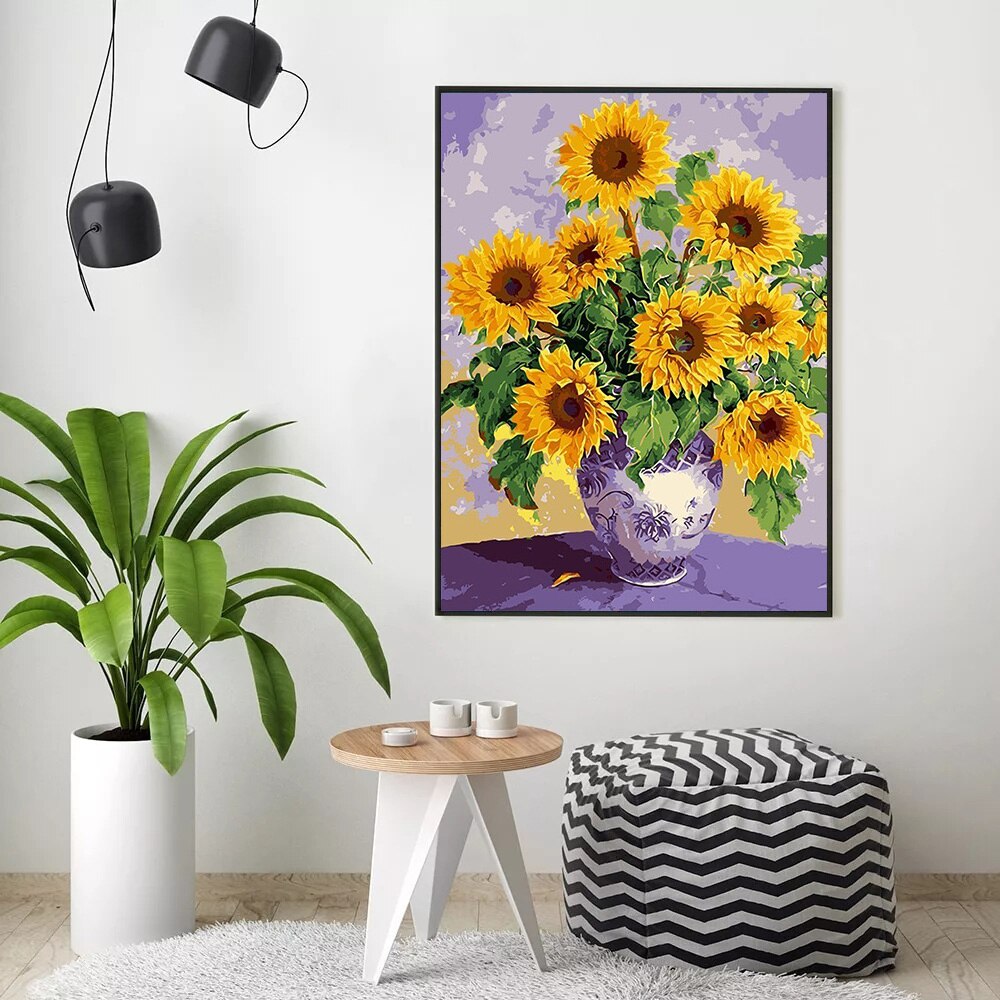 HUACAN, pinturas DIY por números, girasoles pintados a mano, Kits de dibujo, lienzo, pintura al óleo, de decoración del hogar