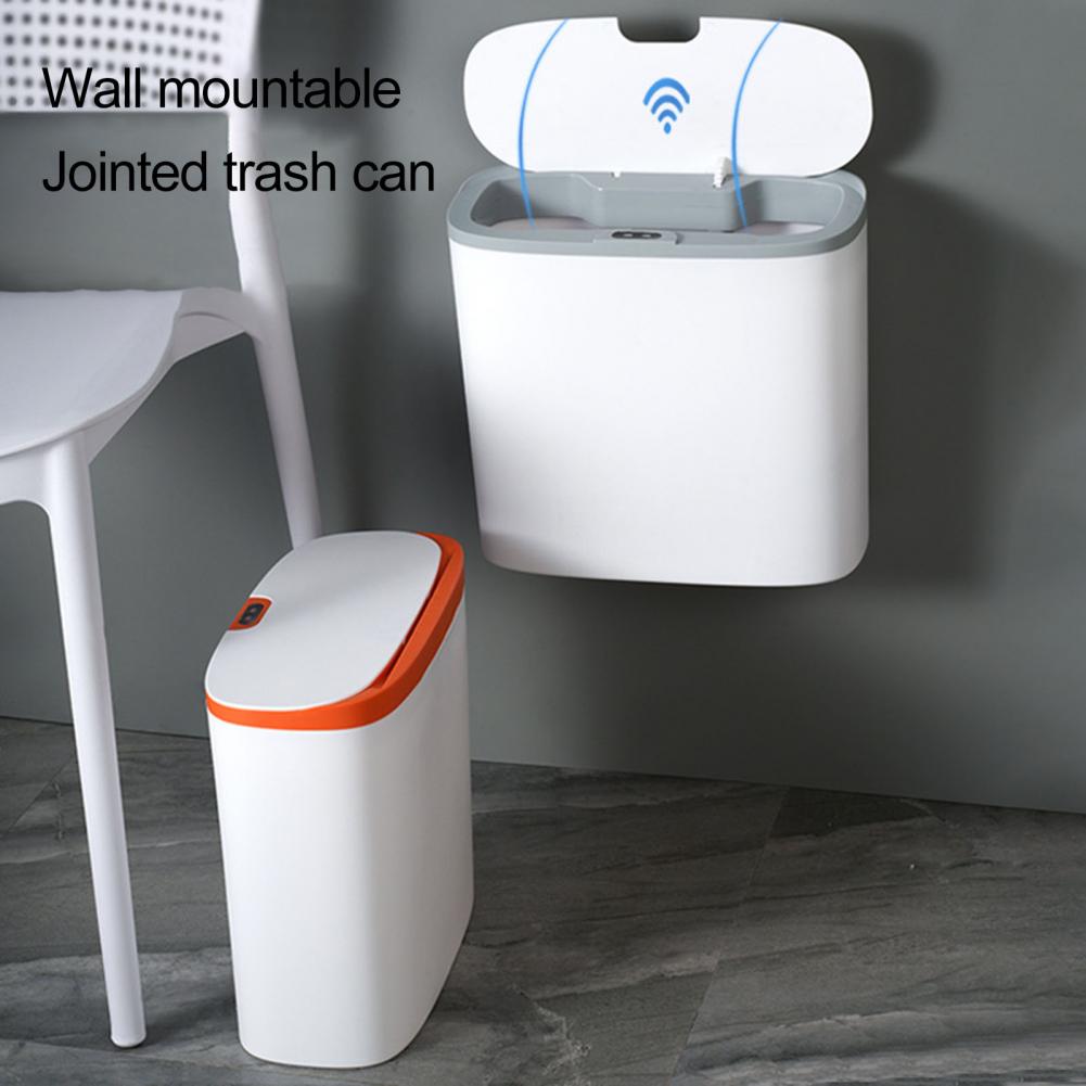 Wall Mounted Electric Trash Can Motion Sensor Garbage Basket with Lid Smart Intelligent Induction Trash Can for Kitchen Bathroom