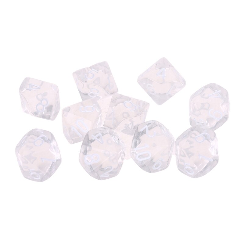 10pcs/set Acrylic Polyhedral Dice Transparent Colors 10 Sided Dices Table Board Playing Game for Bar Pub Club Party D0LB