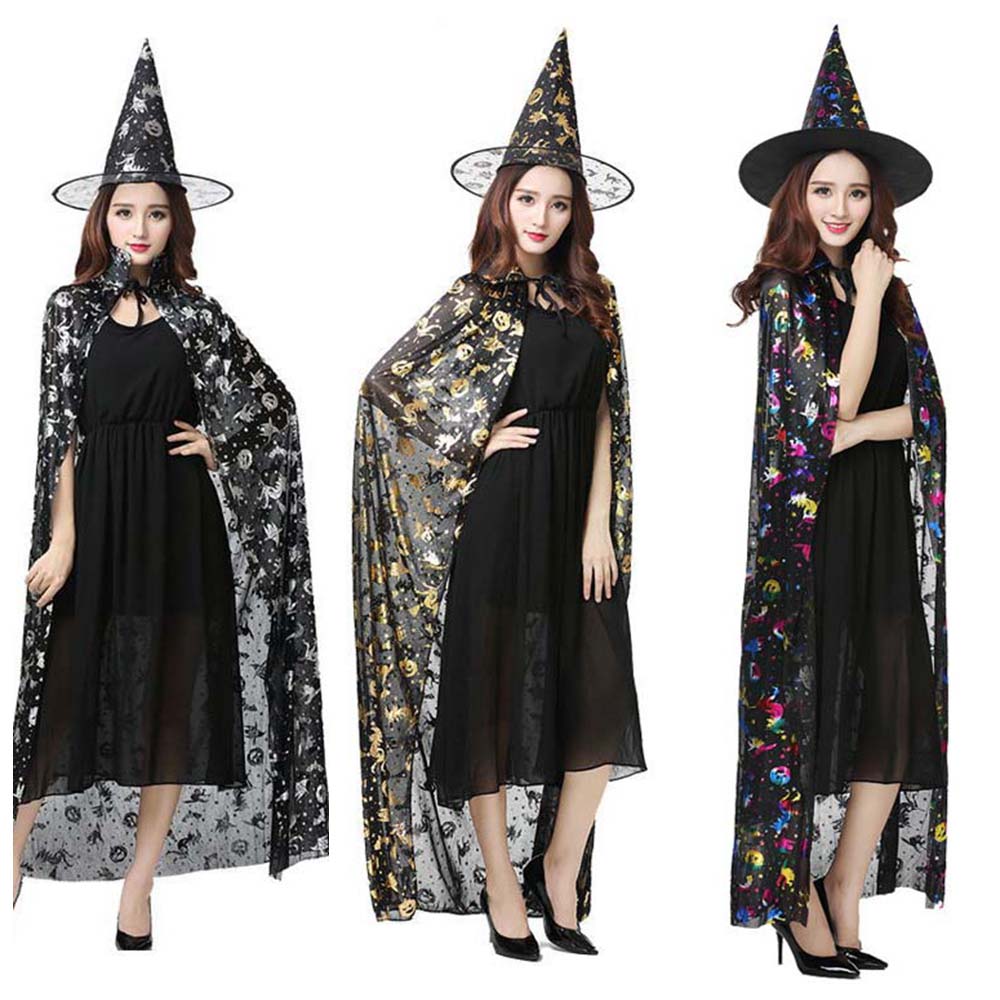 Trajes de desempenho na moda conjuntos de manto de halloween bonés de bruxa abóbora trajes assustadores cosplay bat chapéu roupas de bruxa das mulheres dos homens