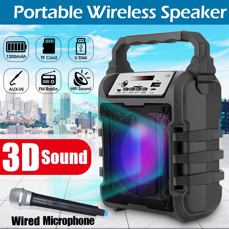 3D Draadloze Bluetooth Speaker Portable Sound Box Bass Stereo Subwoofer Ondersteuning Usb/Tf Card/Aux-In/ fm Met Bedrade Microfoon