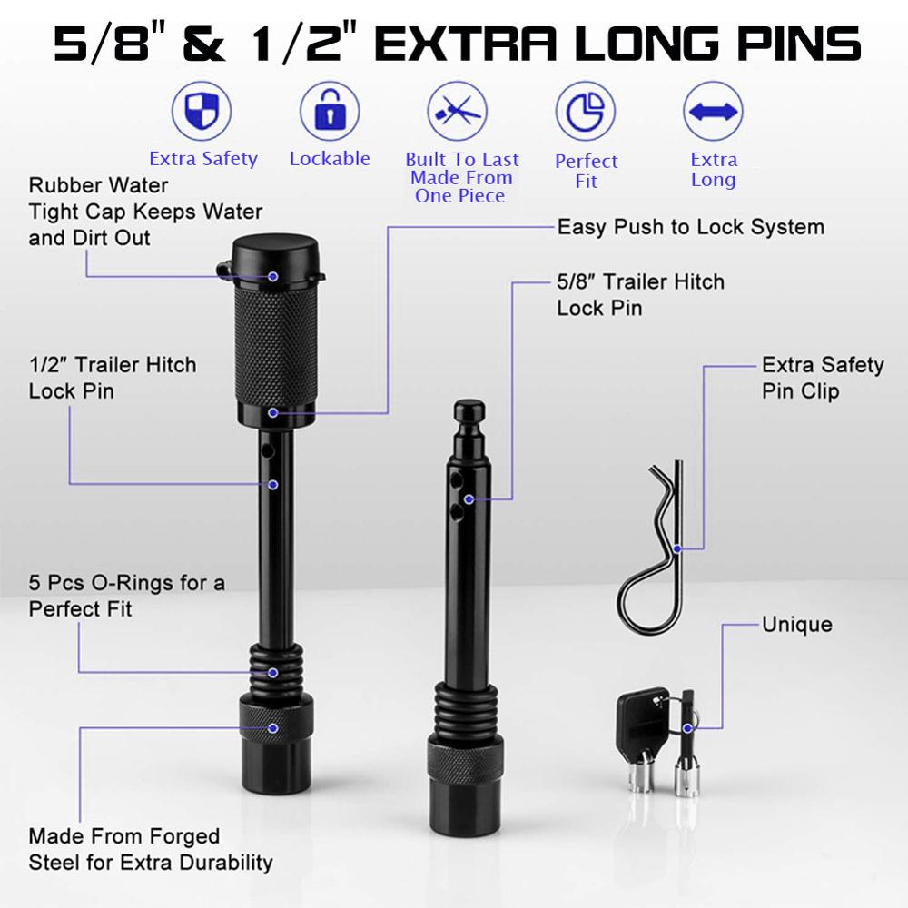 5/8 "& 1/2" Trekhaak Lock Pin Set Met Een Vergrendeling 2 Sleutels Voor Klasse I, ii, Iii, Iv, V Tow Hapering Ontvangers
