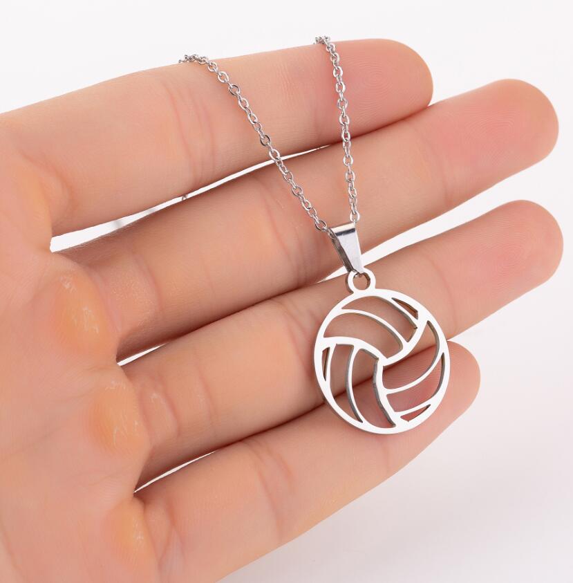 Hfarich Personality Stainless Steel Beach Volleyball Pendant Necklaces For Women Statement Sports Lovers Jewelry