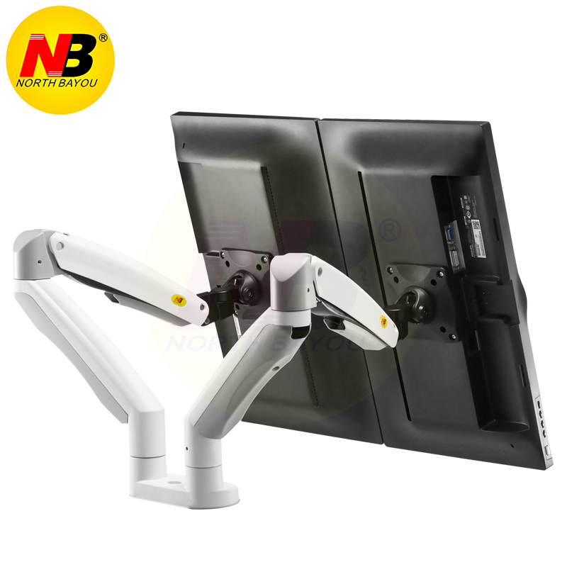 Aluminum Alloy 22-32 inch Dual Monitor Mount Gas Spring Arm Full Motion Monitor Holder Support with 2 USB Ports 3-12kgs NB F195A