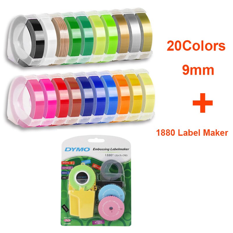 20Rolls 6/9/12mm 3D Embossing PVC Label Tapes Compatibel Dymo 1610 1880 12965 Handleiding Label printers voor Motex E101 Label Makers: 9mm add 1880 printer