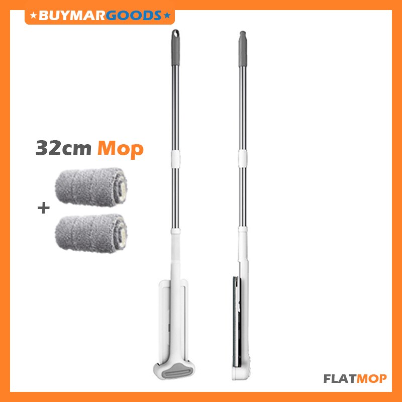 Fregona plana y giratoria para suelos, accesorio de autolimpieza, sin lavar a mano, zapatillas, escurridor automático, suelo de madera y mármol: 32cm Mop With 2 Pads