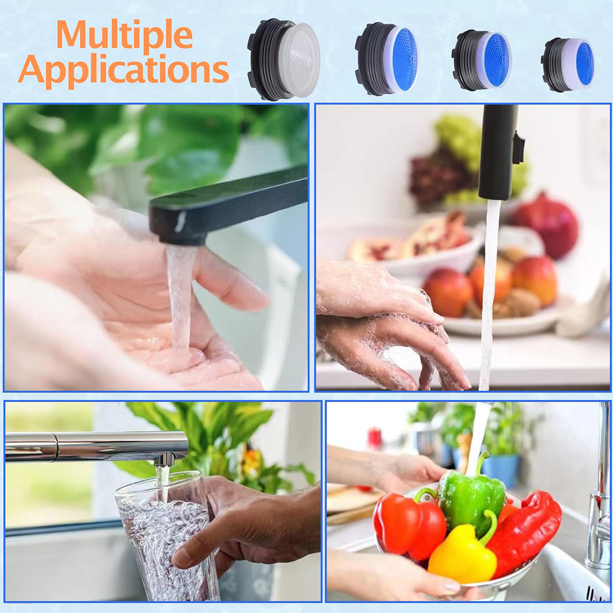 Aireador de grifo de 8 Uds., aeradores de 16,2-23,5 Mm para grifos, aireador de grifo, ahorro de agua, inserto de colador de grifo con 4 tamaños de llave