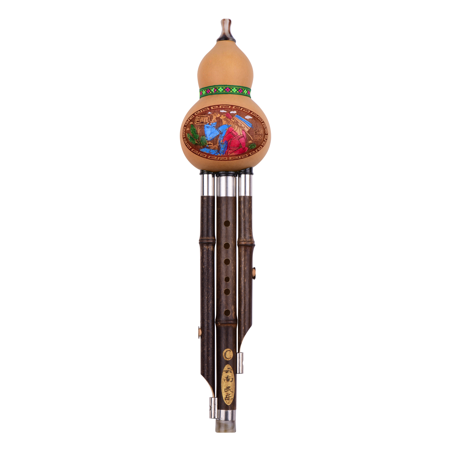 3 Tone C-Key Hulusi Gourd Cucurbit Flute Black Bamboo Pipes Chinese Traditional Instrument with Chinese Knot Carry Case