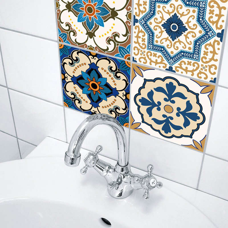 10Pcs Moroccan Style Tile Stickers Waterproof Wall Stickers Bathroom Art Decor,6x6 Inch