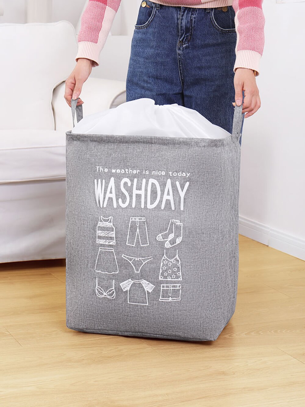 Futon storage bag with clear window Futon clothing blanket storage case non-woven fabric with handle Gray