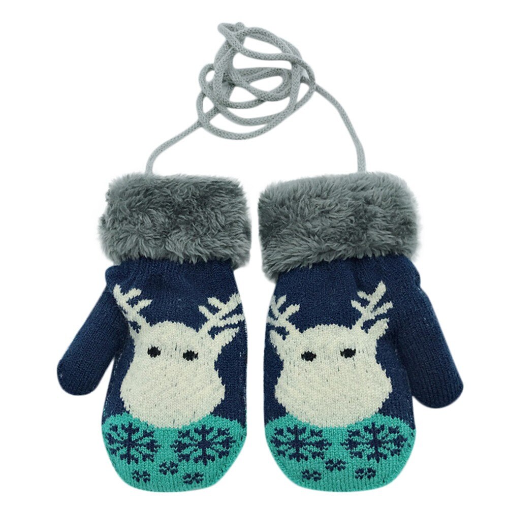 Arloneet Baby Handschoenen Katoen Cartoon Herten Print Winter Thicken Handschoenen Gebreide Meisjes Jongens Kids Hoofdbanden Opknoping Wanten Handschoenen